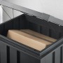 Offene, anthrazitfarbene Floraworld Paketbox aus Stahl mit Paket im Inneren.