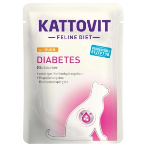 Kattovit Diabetes Huhn, 85g, Spezialfutter für Katzen mit Diabetes zur Blutzuckerregulierung.