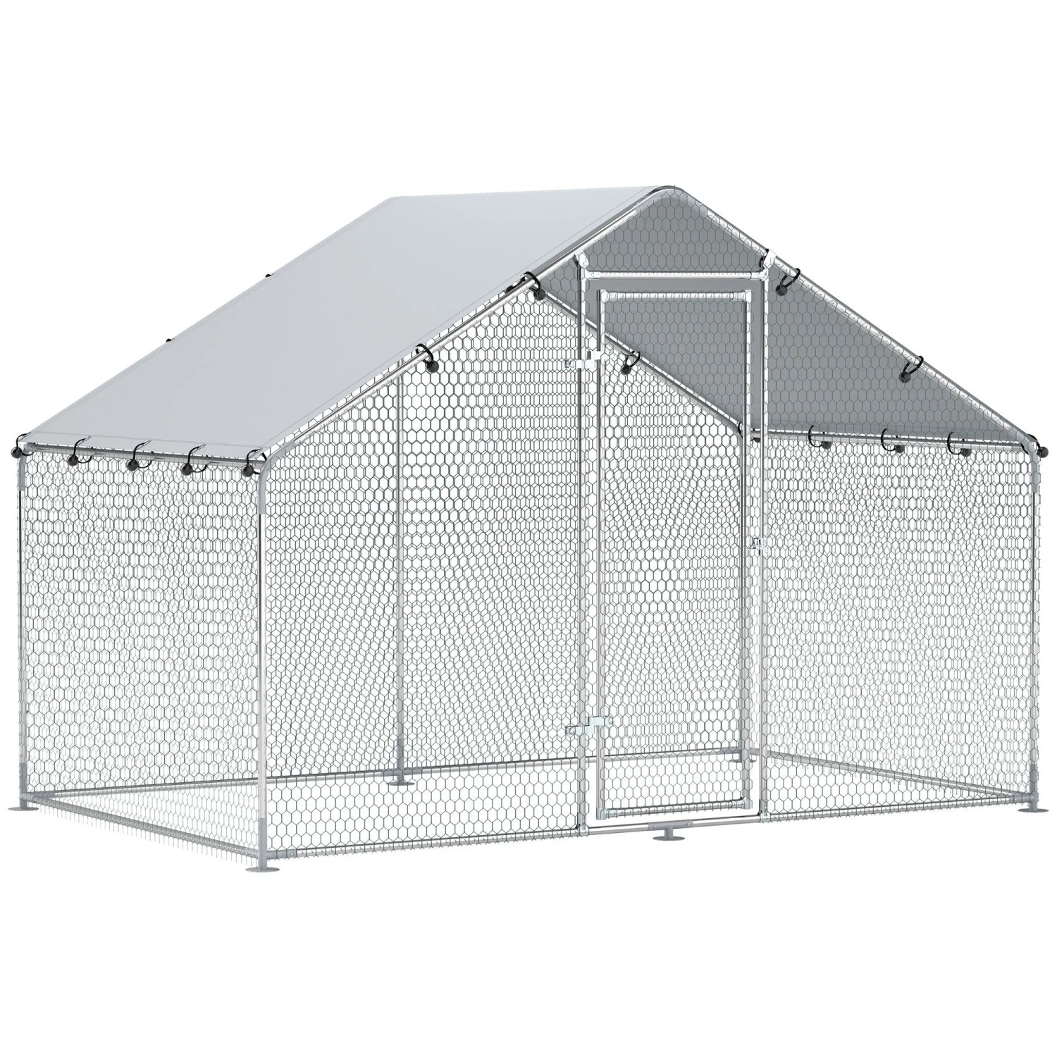 PawHut Hühnerstall Verzinkter Stahl Silber 300L x 170B x 190H cm