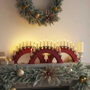 Drei rote Weihnachtskerzenbögen aus Massivholz mit je 10 warmweißen LED-Kerzen, festliche Weihnachtsdekoration.