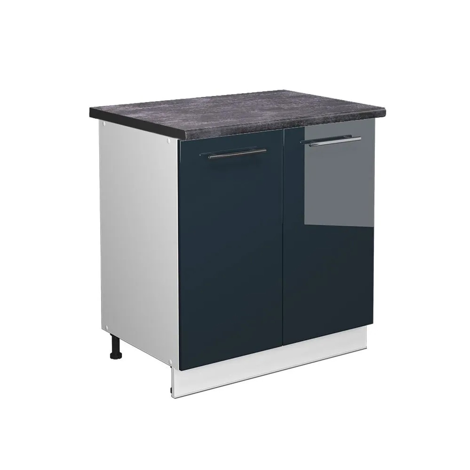 Vicco Küchenunterschrank Fame-Line Dunkelblau Hochglanz/Weiß 80 x 82 Arbeitsplatte Anthrazit