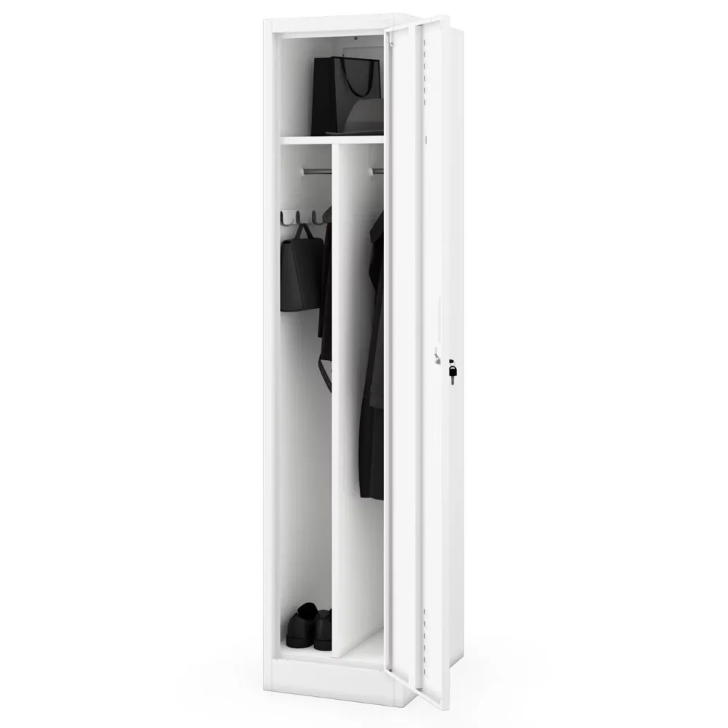 JAN NOWAK Umkleideschrank Spind KACPER 1 Abteil Etikettenhalter Lüftungsschlitze Umkleidespind Metall Schließfachschrank 180x40x50cm Weiß