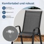 Grauer, ergonomischer WOLTU Gartenstuhl mit schwarzem Metallrahmen und atmungsaktivem Teslin-Gewebe. Wetterfest, stapelbar.