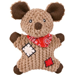 Jollypaw Stoffmaus mit Flicken und Halstuch, 19 cm, für Hunde.