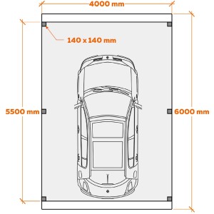 Skizze Einzelcarport Ralf, chromoxidgrün, 400x600cm, Blechdach dornengrün, Maße und Auto