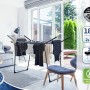 Leifheit Standtrockner Pegasus 180 in Schwarz-Anthrazit mit Wäsche im Wohnraum.
