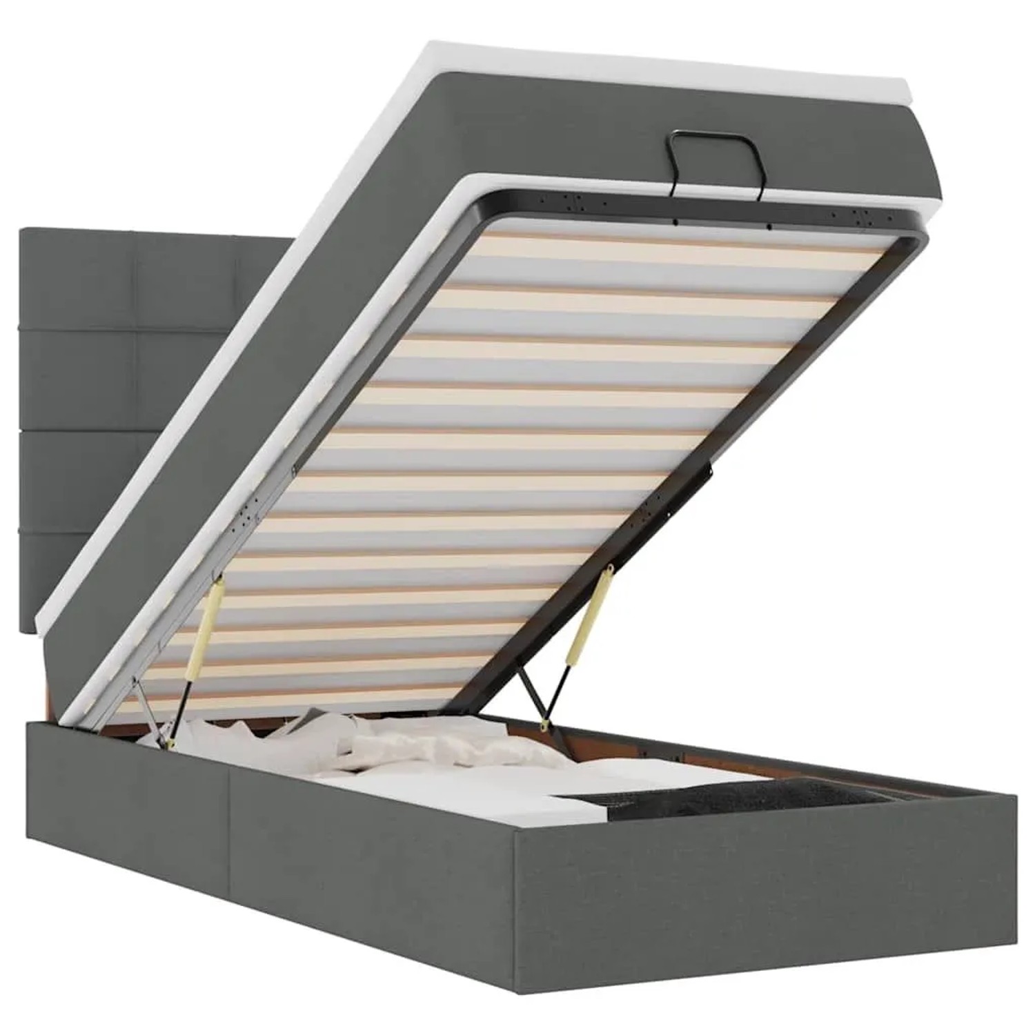 Thumbnail - vidaXL Ottoman-Bett mit Matratze & LEDs Dunkelgrau 90x190 cm Stoff 3313969