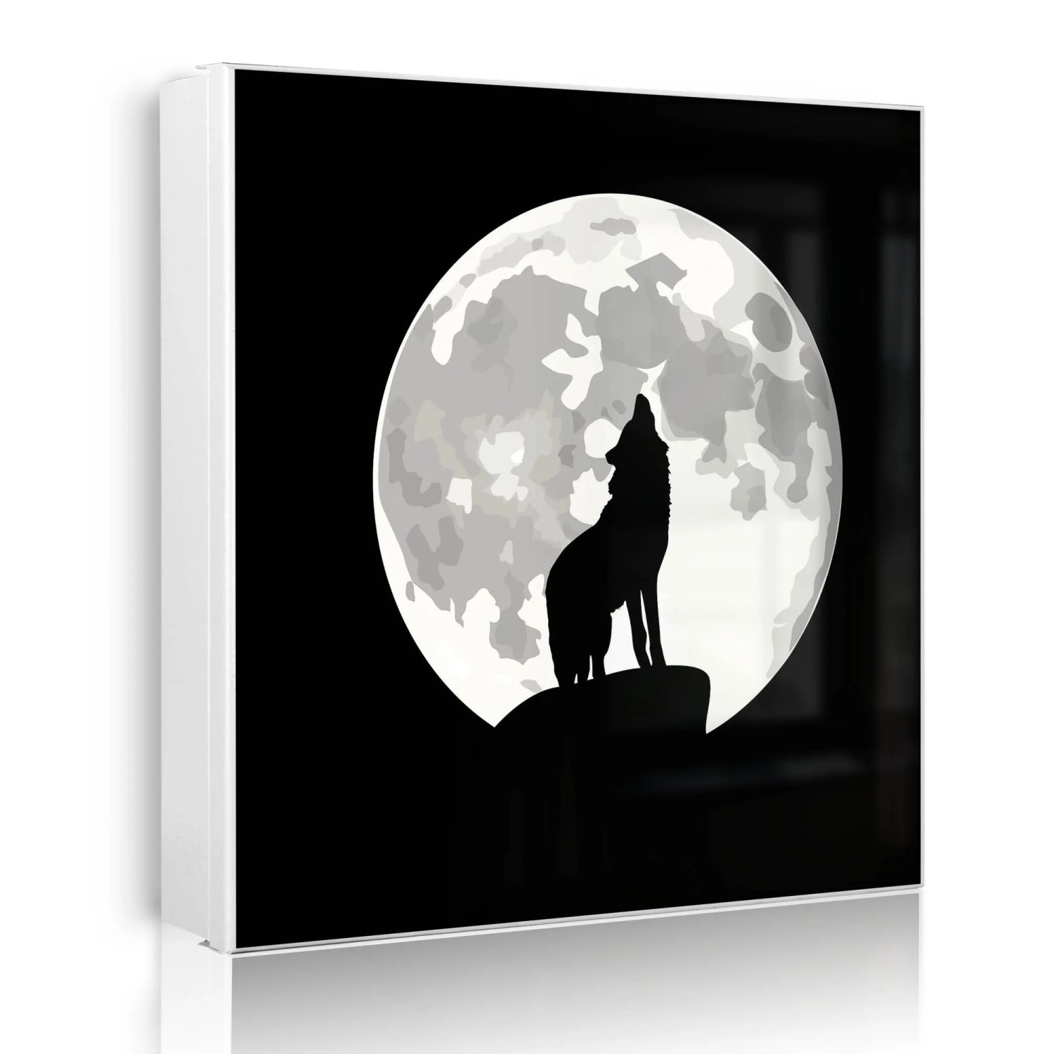 Banjado Großer Schlüsselkasten Metall 30x30cm Weiß Scharnier Links 50 Haken Beschreibbar Magnetisch Motiv Heulender Wolf Sw