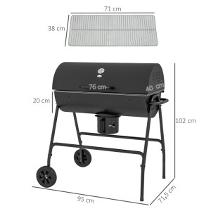 Outsunny Holzkohlegrill mit Deckel, Thermometer und Rädern, schwarz. Grillwagen mit Aschefänger und Warmhalterost.