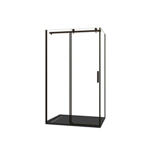 Duschparadies Eckdusche 120x80cm mit Schiebetür, 8mm ESG Glas und schwarzem Rahmen.