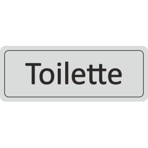 Silbergraues Türschild Toilette aus Hart-PVC, 12x4,5 cm.