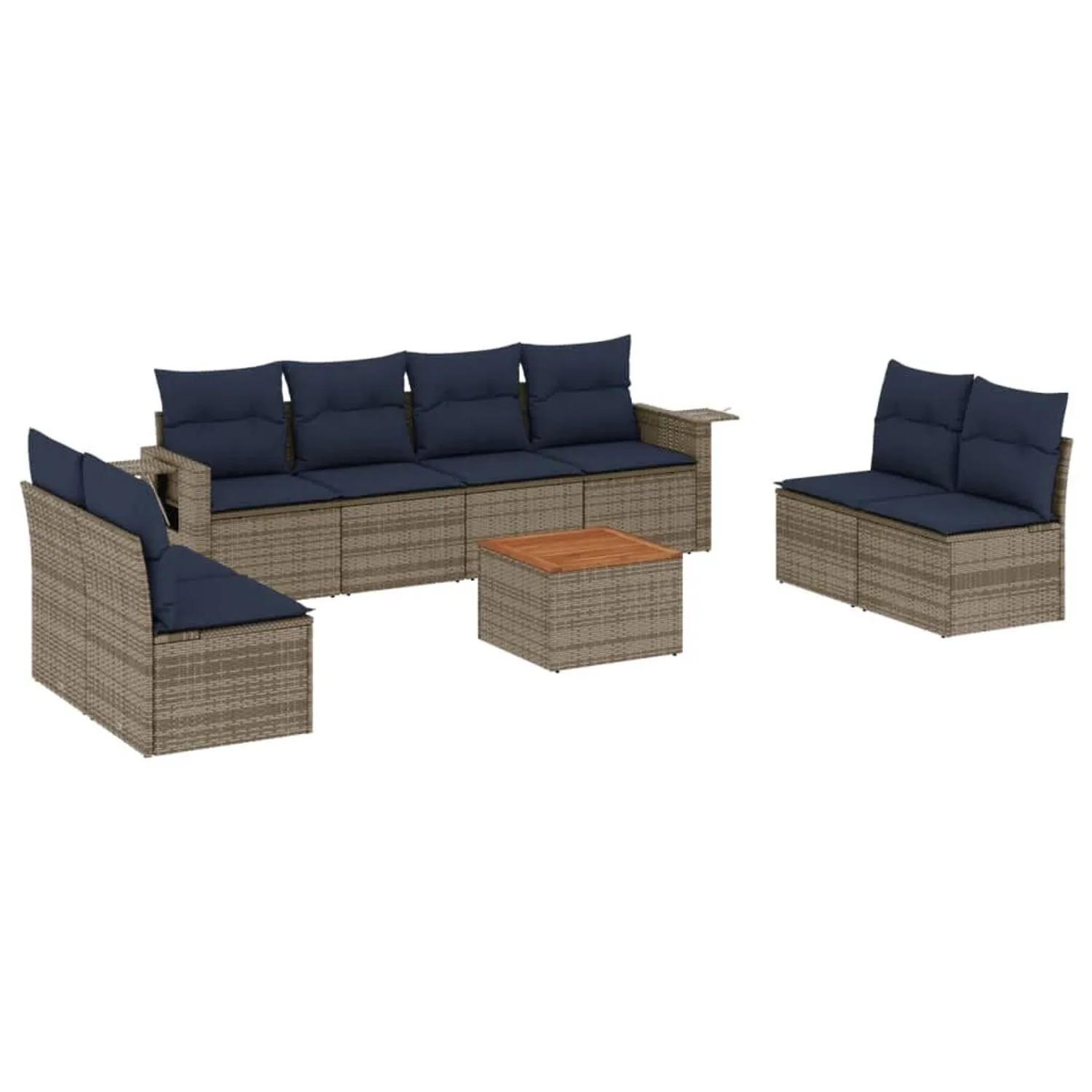 vidaXL 9-Tlg Gartensofa-Set mit Kissen Grau Polyrattan 3224528 günstig online kaufen