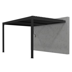 Graue Gardengate Anbaupergola Odin aus Aluminium mit Lamellendach (300x300 cm).