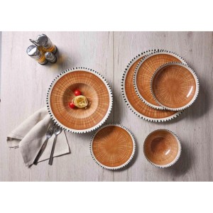 Ritzenhoff & Breker Natura Tafelservice 12-teilig braun, Holzmaserung, weißer Rand. Steinzeug Geschirr Set für den Tisch.