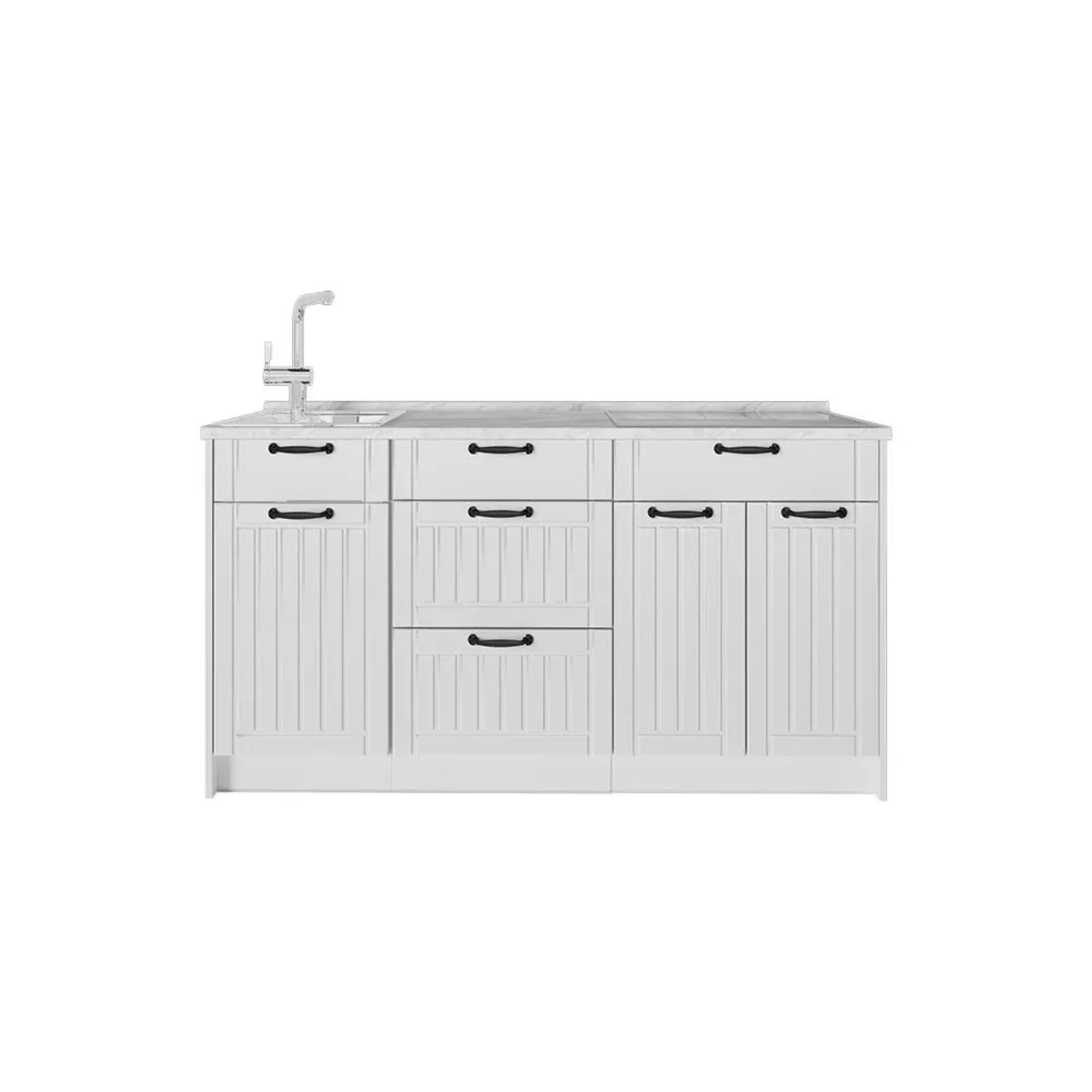 Vicco Küchenblock Fame-Line Weiß Landhaus/Weiß 150 x 82 AP Marmor Art Nr 65335