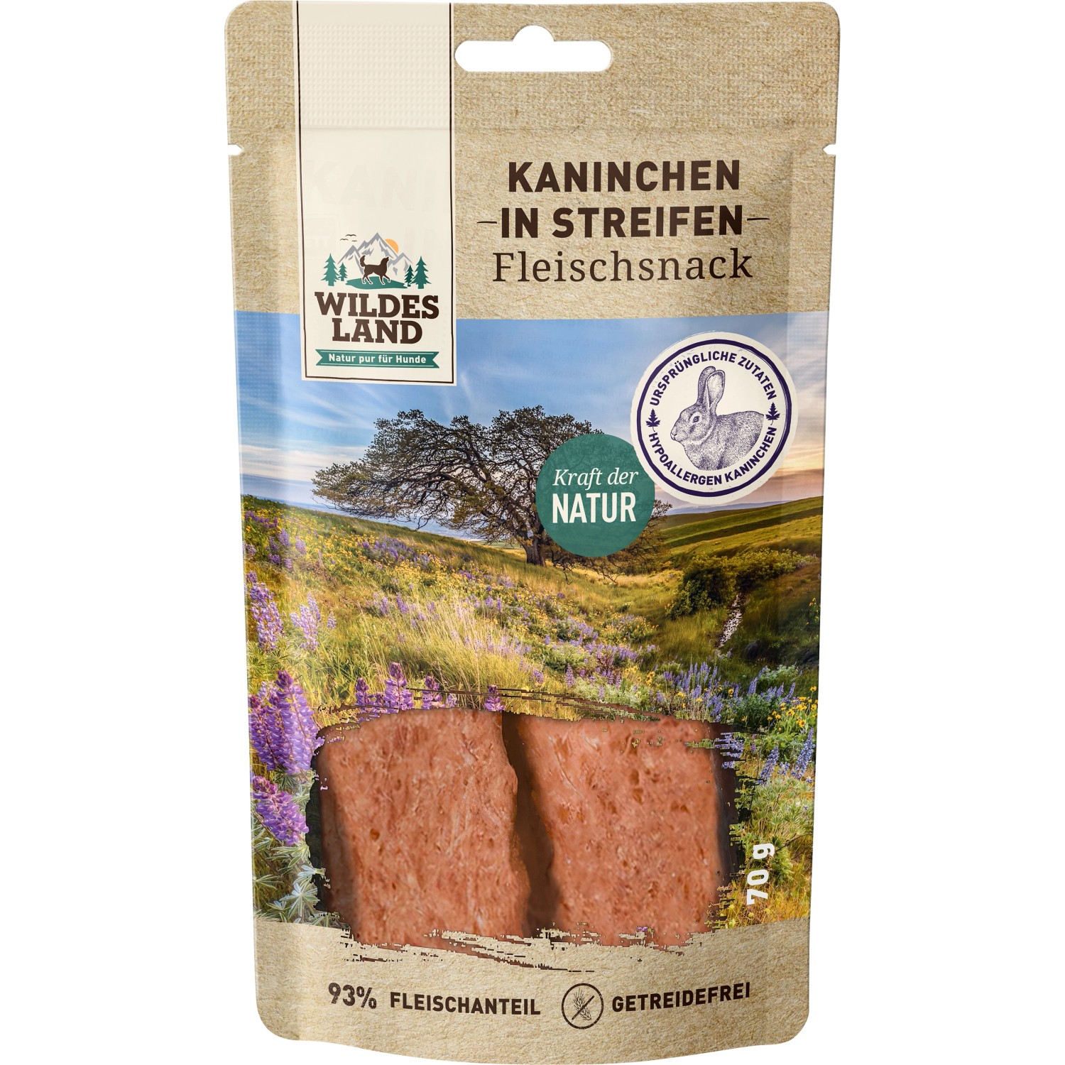 Wildes Land Hunde-Snack Kaninchenfleisch in Streifen 70 g