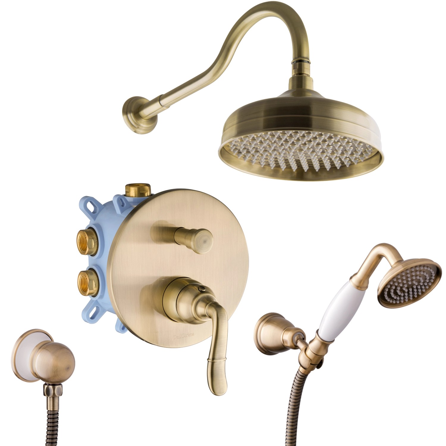 PaulGurkes Duschsystem Unterputz Nostalgie Messing Bronze Retro