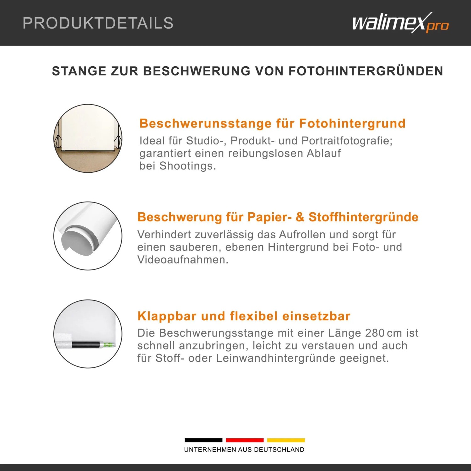 Walimex Pro Beschwerungsstange Hintergründe 280Cm_5