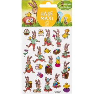 Brauns-Heitmann Eierfarben Sticker Hase Maxi, 2 Blatt mit bunten Hasenmotiven.