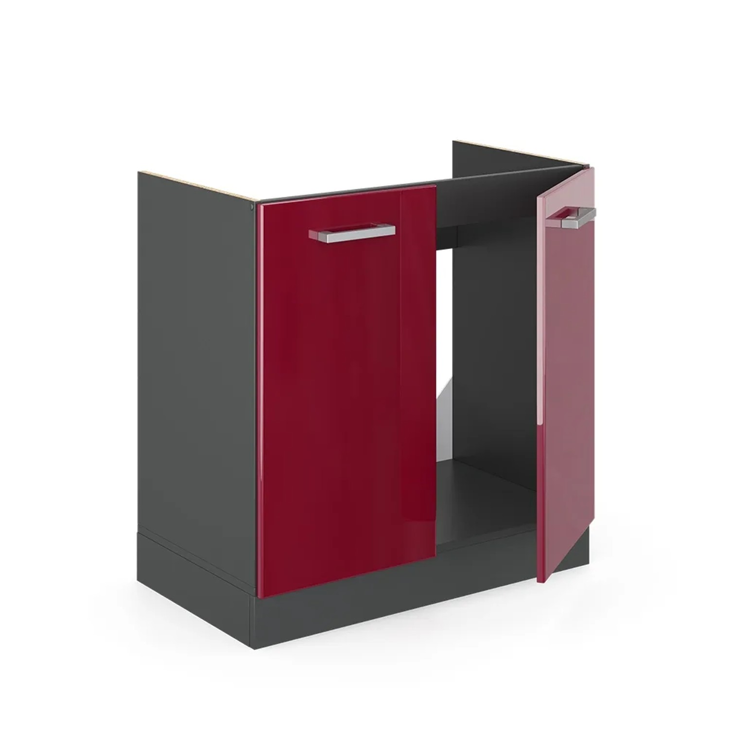 Vicco Spülenunterschrank R-Line, Bordeaux/Anthrazit, 80 cm breit, ohne Arbeitsplatte.