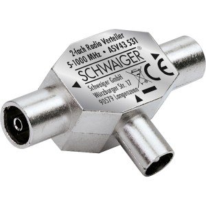 Schwaiger 2-fach Aufsteckverteiler für Rundfunk, Metallgehäuse.