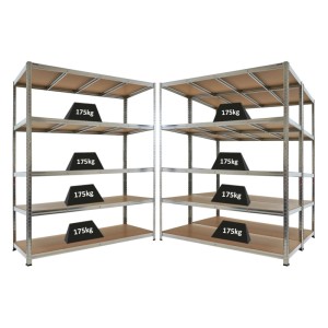 3 verzinkte Schwerlastregale TAURUS 180x150x60cm, je 5 Böden mit 175kg Fachlast, als Kellerregal oder Garagenregal