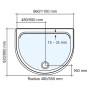 Technische Zeichnung: Schulte Duschwannen-Set Extraflach Halbkreis 110x90 cm, Maße und Details.