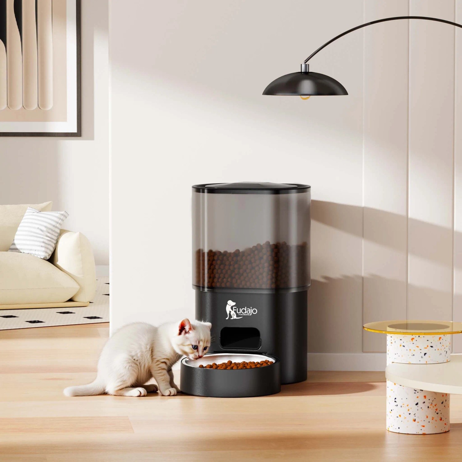Fudajo Futter- Und Trinkautomat Schwarz Katze Hund 3L Futterspender Trinkbrunnen_2