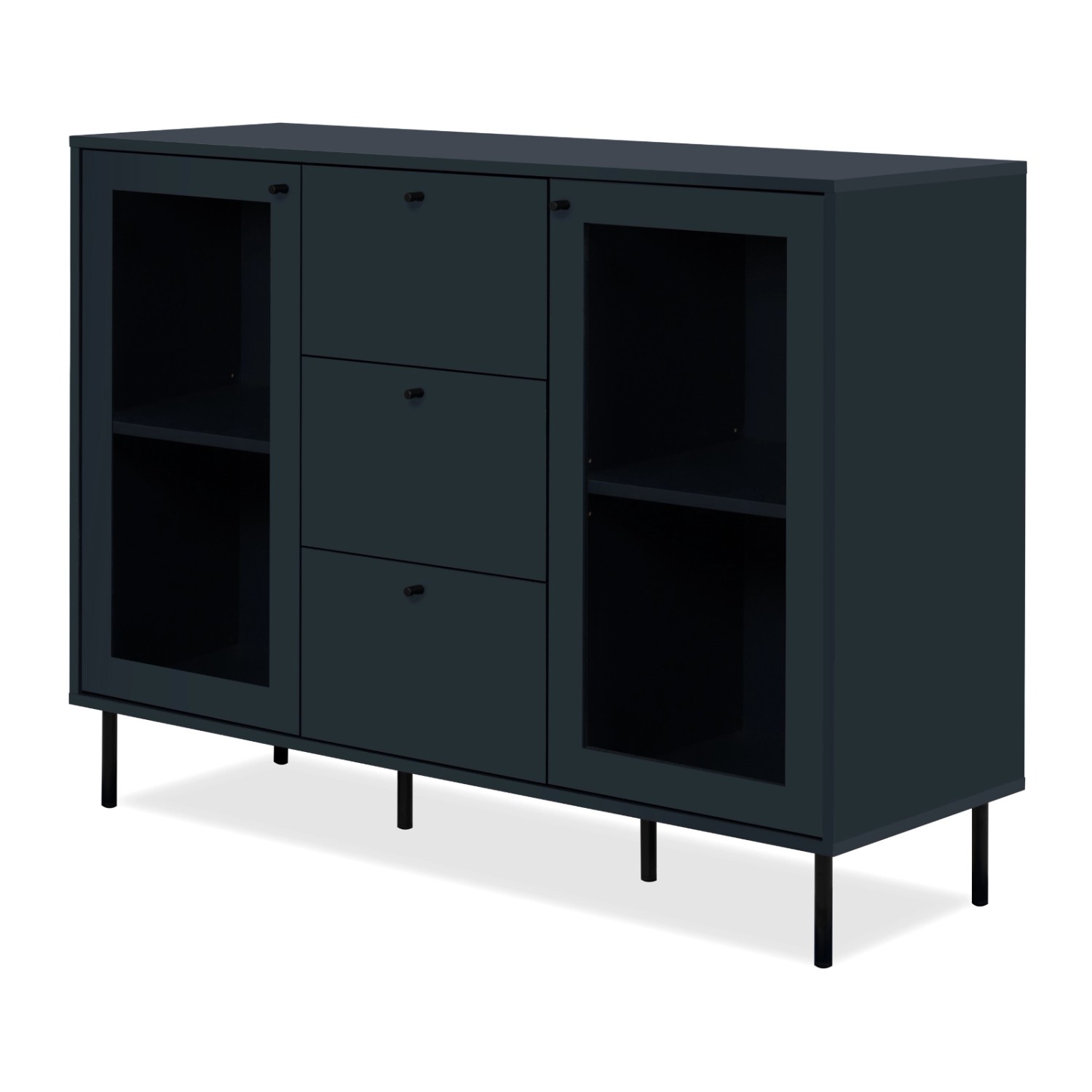 Furn.Design Kommode Blau 120 cm 4 Vitrinenfächer 3 Schubkästen Modern Barin günstig online kaufen