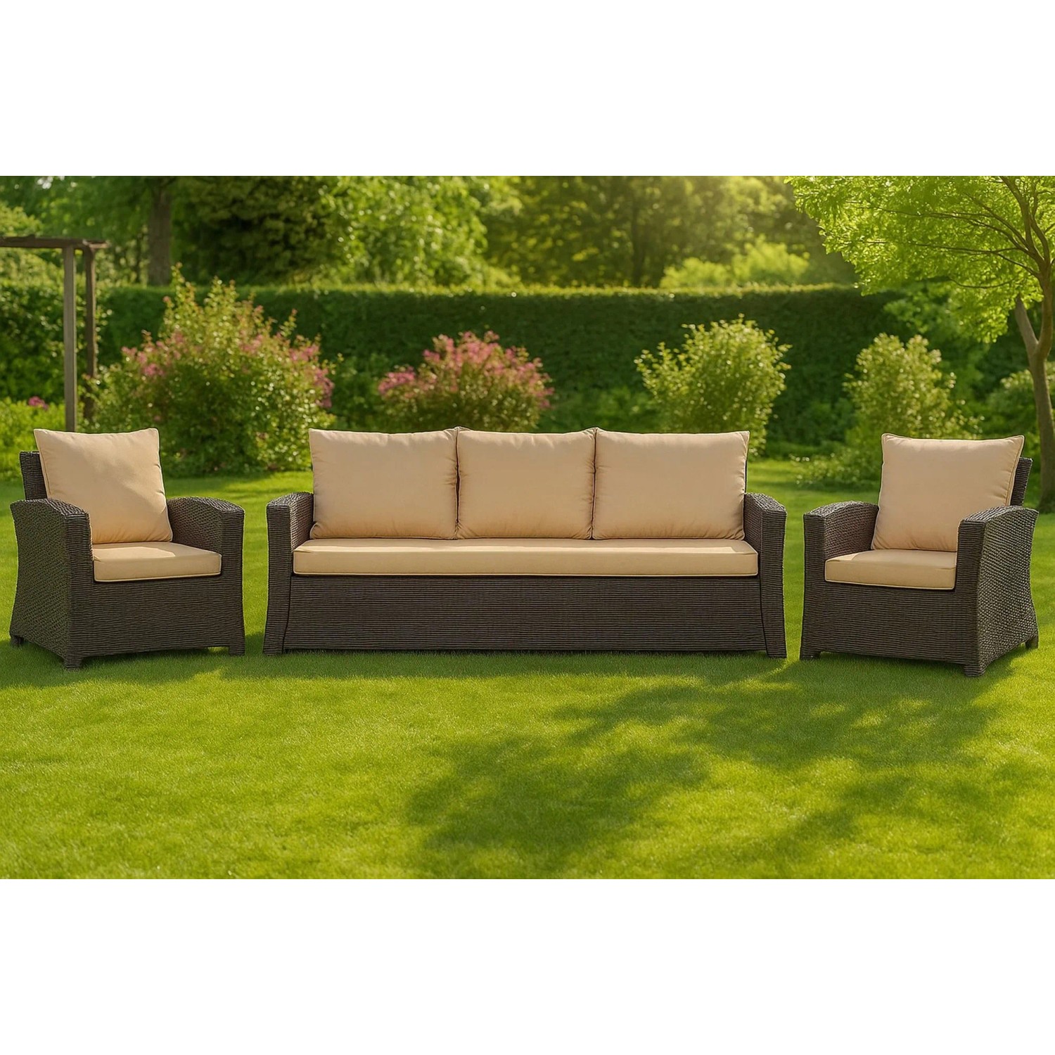 Beiges 1-tlg. Gartenkissen-Set für Polyrattan-Möbel, passend für 2-Sitzer Gartensofa.