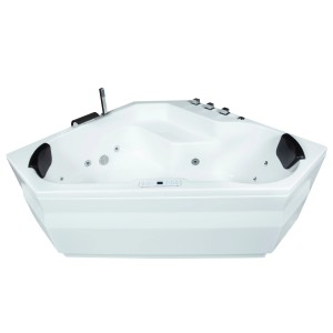 Eck-Whirlpool Badewanne Capri Classic, 145x145 cm, weiß, mit Kopfstützen und Armaturen.