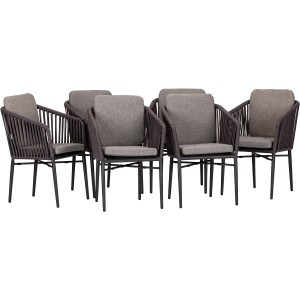 Acamp Set mit 6 Manhattan Gartenstühlen in Anthrazit mit Sitz- und Rückenkissen.