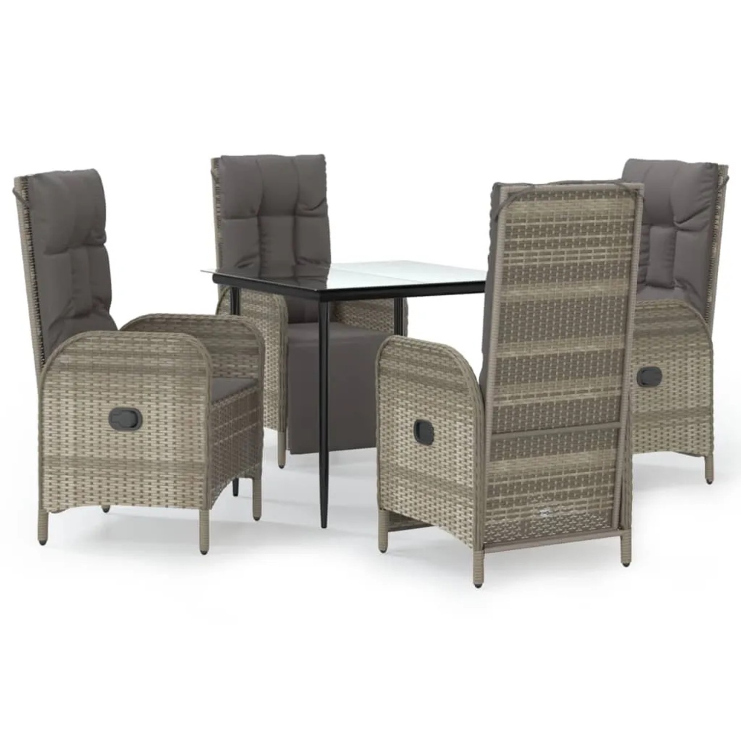vidaXL 5-Tlg Garten-Essgruppe mit Kissen Schwarz und Grau Poly Rattan 3185185