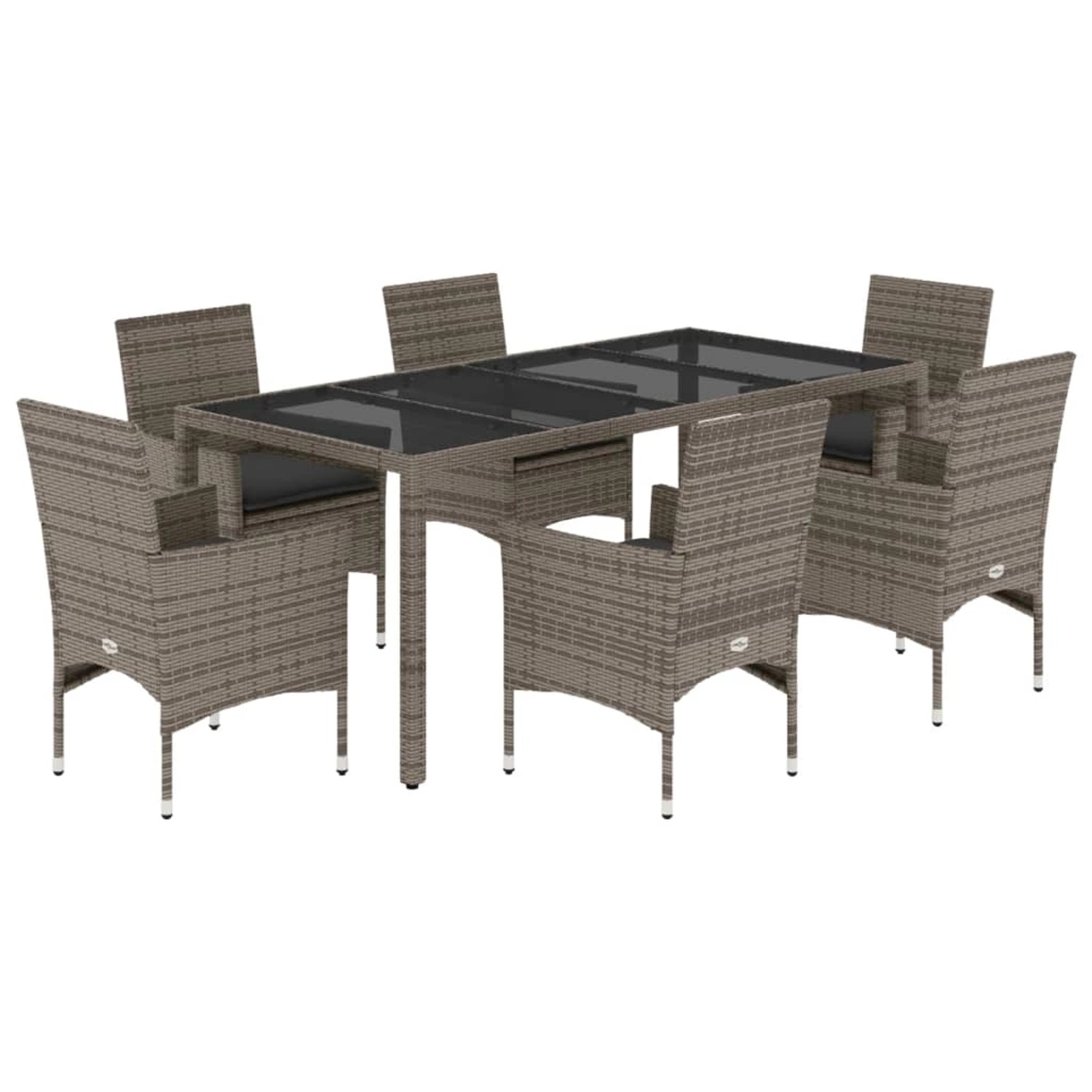 vidaXL 7-Tlg Garten-Essgruppe mit Kissen Grau Poly Rattan und Glas 3278559 günstig online kaufen