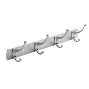 Hettich Garderobenleiste mit 4 Haken, mattes Aluminium/Zink Design.