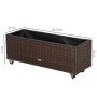 Kaffee-braunes Outsunny Hochbeet aus Rattan und Stahl mit Rollen, 94,5x31x36 cm.