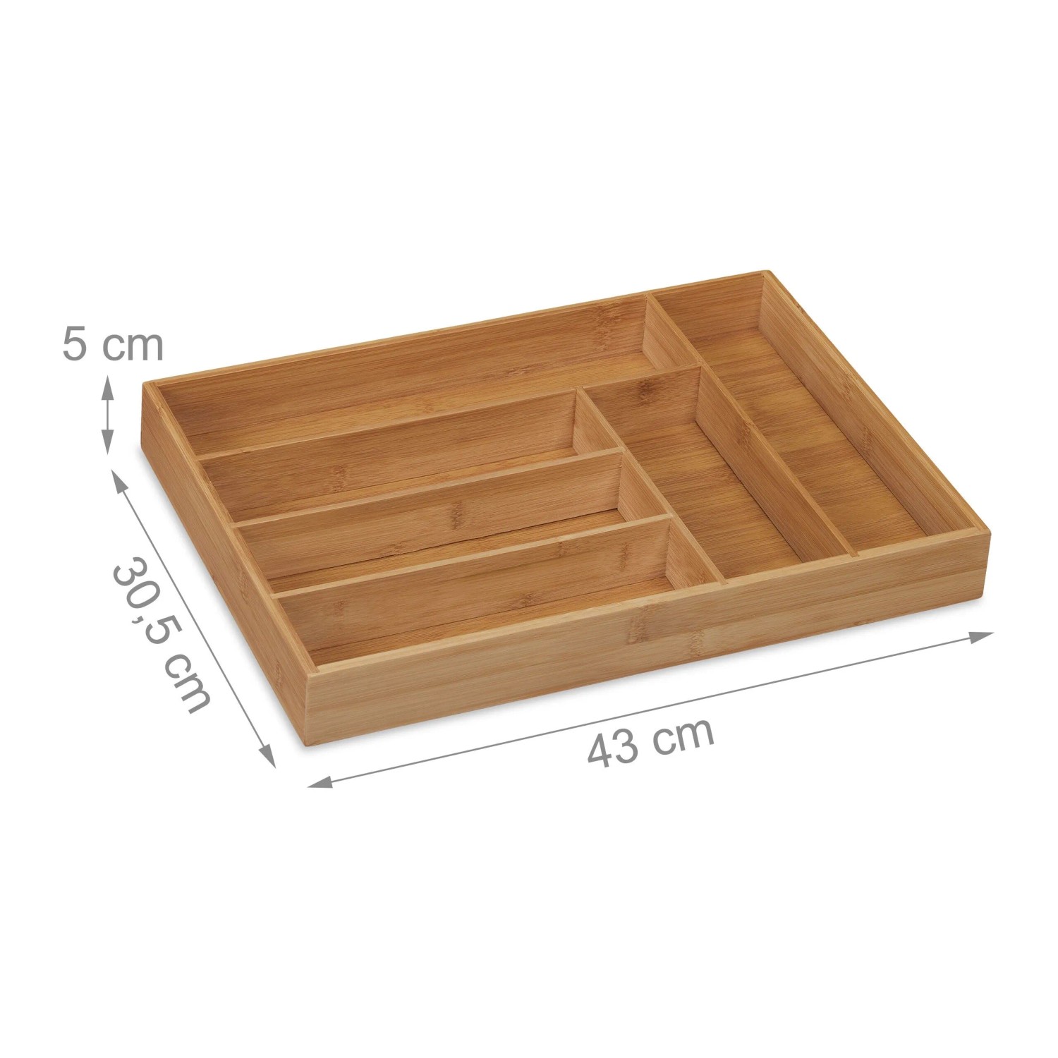 Besteckkasten aus Bambus mit 6 Fächern, 5x30,5x43 cm. Ideal für Schubladen, Besteck und Küchenutensilien.