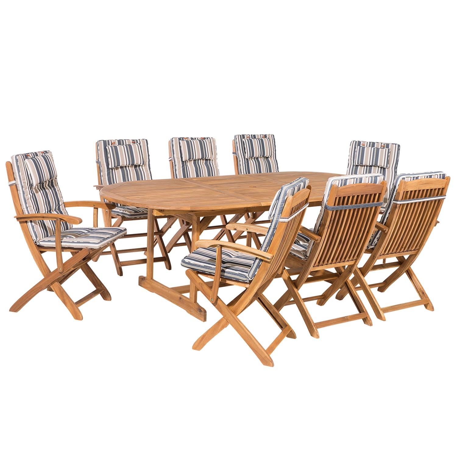 Beliani Gartentisch Set Bunt Beige Blau Heller Holzfarbton 100x220x93 günstig online kaufen