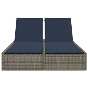 vidaXL Doppelte Sonnenliege mit Kissen Grau Poly-Rattan 368635