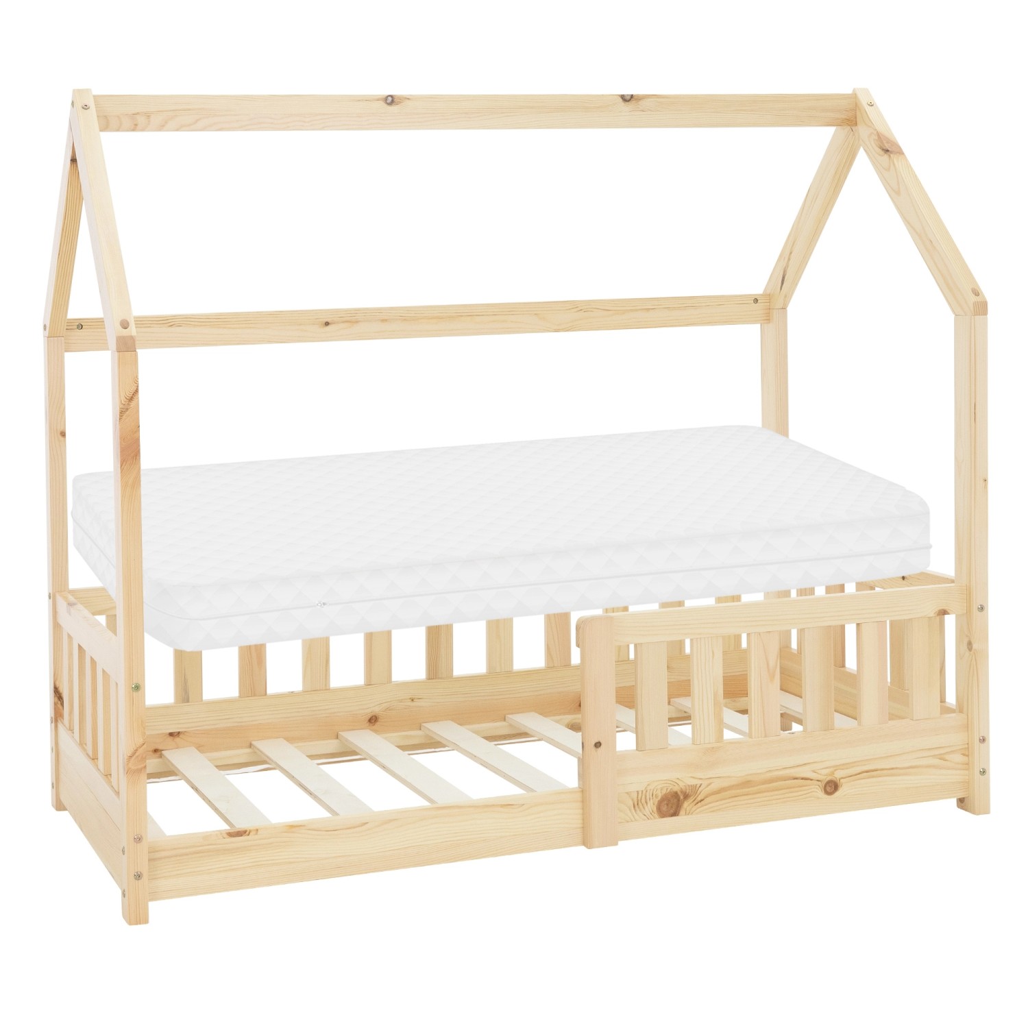 Image of ML-Design Kinderbett 70x140 cm Natur mit Matratze Rausfallschutz Massivholz