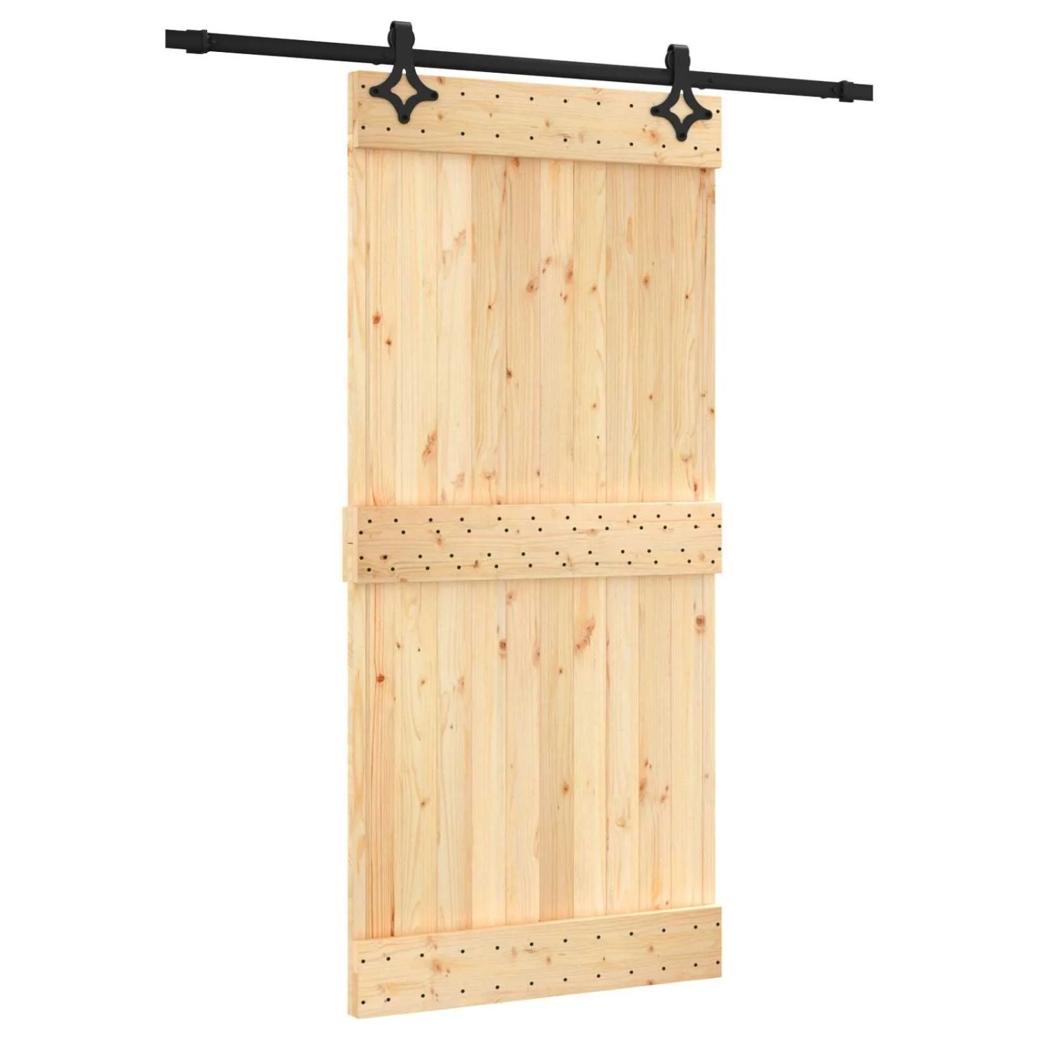 vidaXL Schiebetür Natur und Schwarz 95 x 210 cm Massivkiefer 3445065