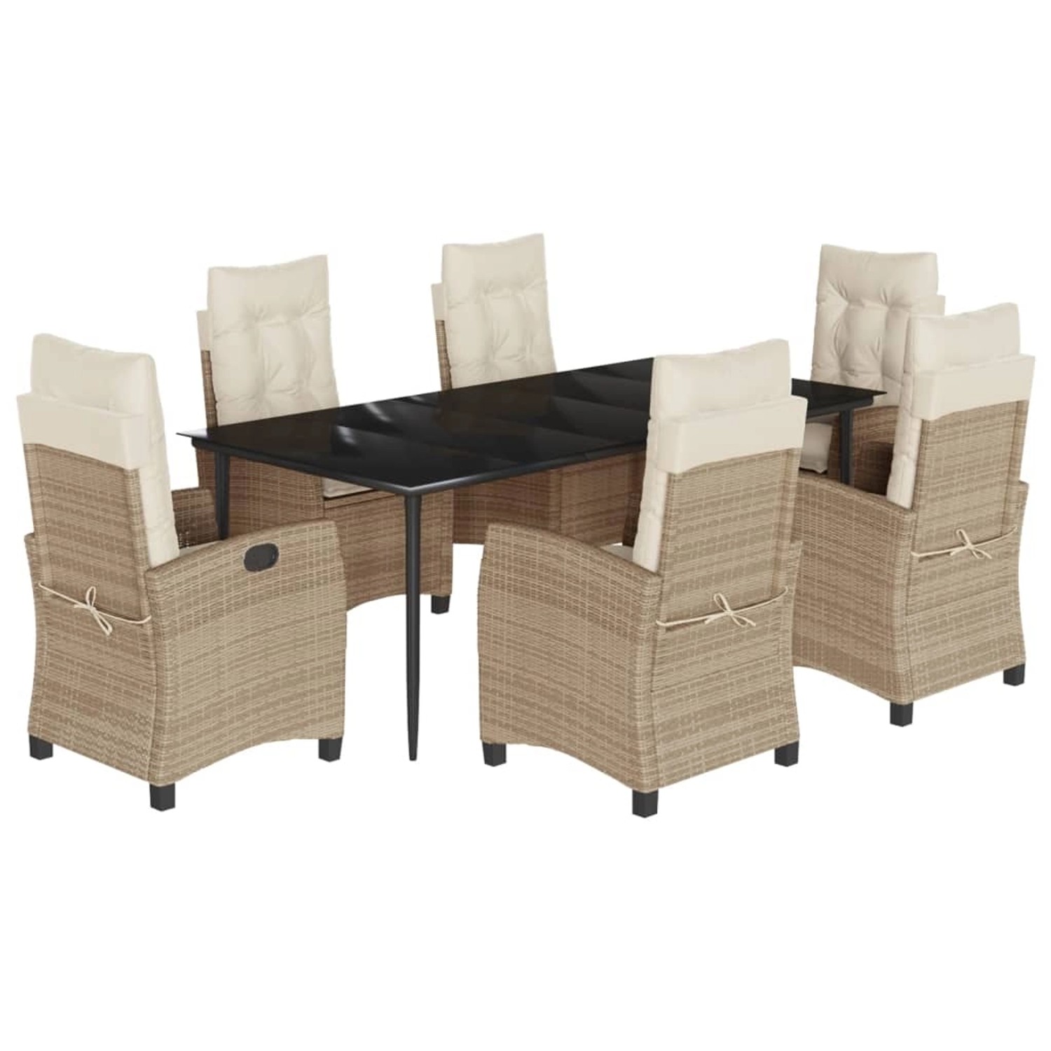 vidaXL 7-Tlg Garten-Essgruppe mit Kissen Beige Poly Rattan 3212809 günstig online kaufen