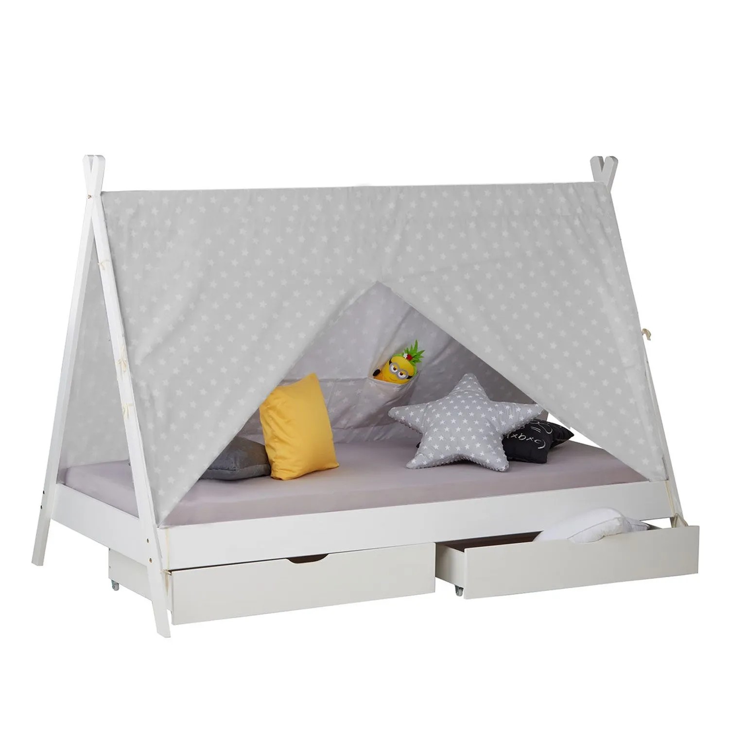 Homestyle4u Kinderbett 90x200 mit 2 Bettkästen Hausbett