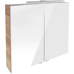 Fackelmann LED-Spiegelschrank B.Brillant, 80 cm, Asteiche Dekor mit LED-Leuchte.