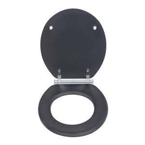 Wenko WC-Sitz Morra, anthrazitfarbener MDF-WC-Deckel mit Absenkautomatik und Chrom-Scharnieren.
