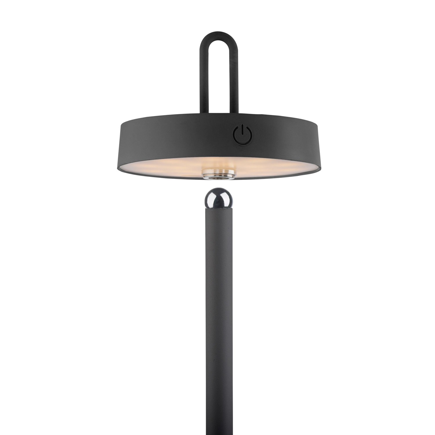 Schwarze LED-Akku-Stehleuchte Amag, dimmbar, für Innen- und Außenbereich.