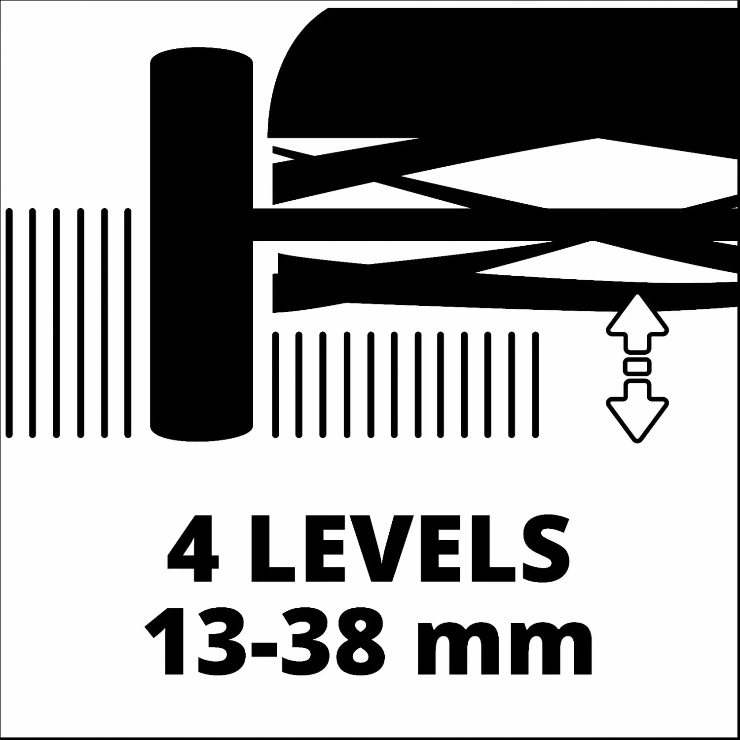 Symbol für 4-stufige Schnitthöhenverstellung (13-38mm) beim Einhell Hand-Rasenmäher.
