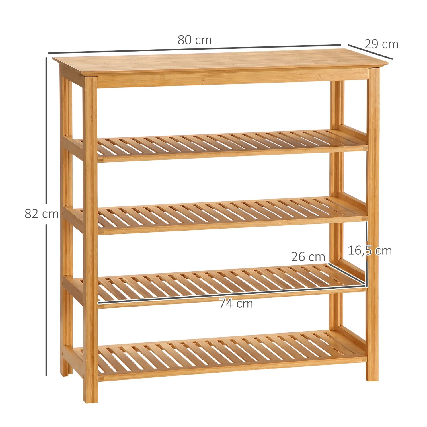 HOMCOM Schuhregal aus Bambus mit 5 Ebenen für bis zu 20 Paar Schuhe, Maße: 80x29x82cm.