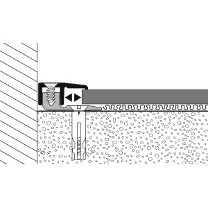 Edelstahlfarbenes Abschlussprofil Combi-Vinyl (17x9,5x1000mm) für Laminat/Parkett, Montage-Detail.