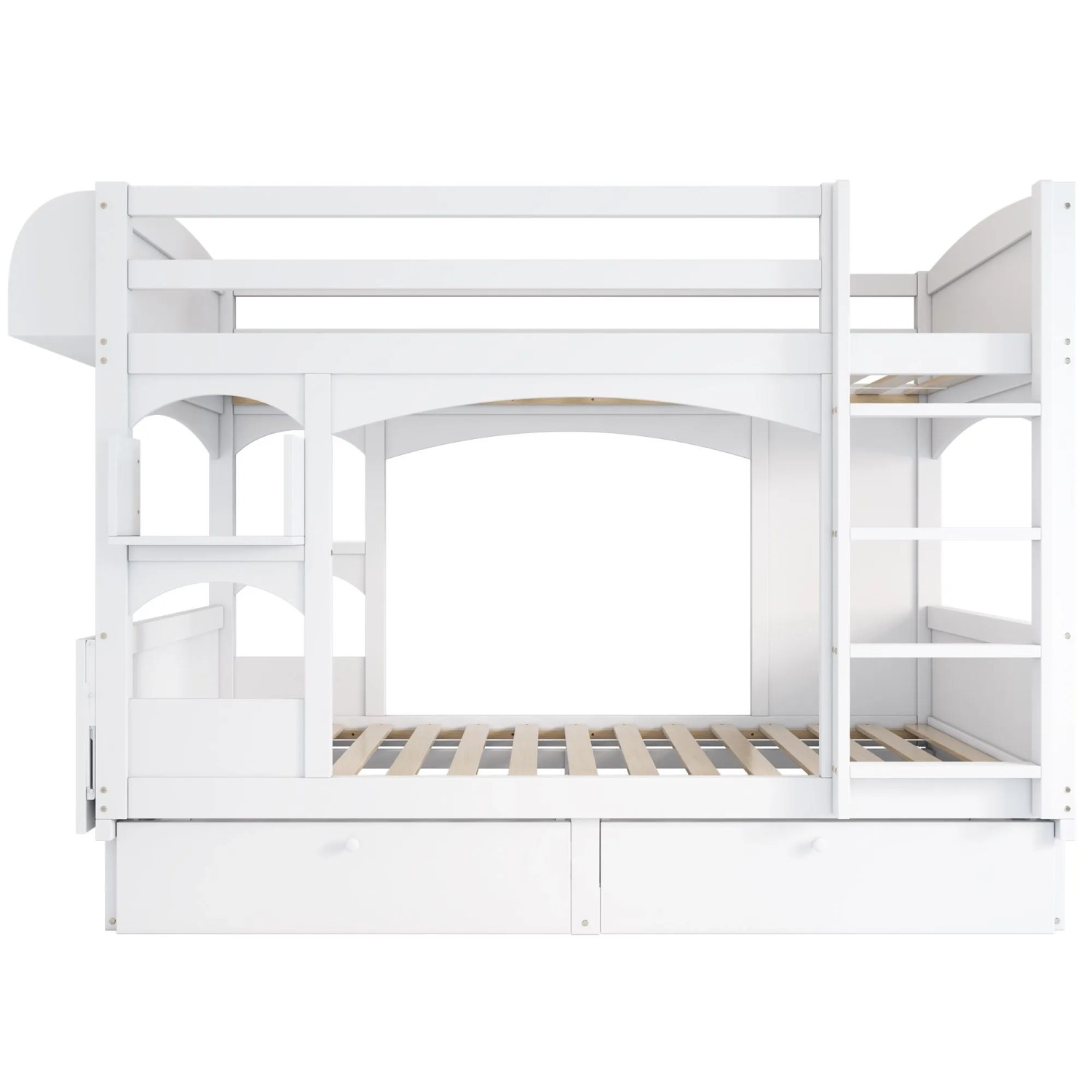 okwish Etagenbett 90x200cm mit Klappbarem Schreibtisch Kinderzimmer Weiß ohne Matratze